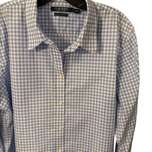 Lauren Ralph Lauren Women's Blue & White Checked Blouse 3/4 Sleeve XXL